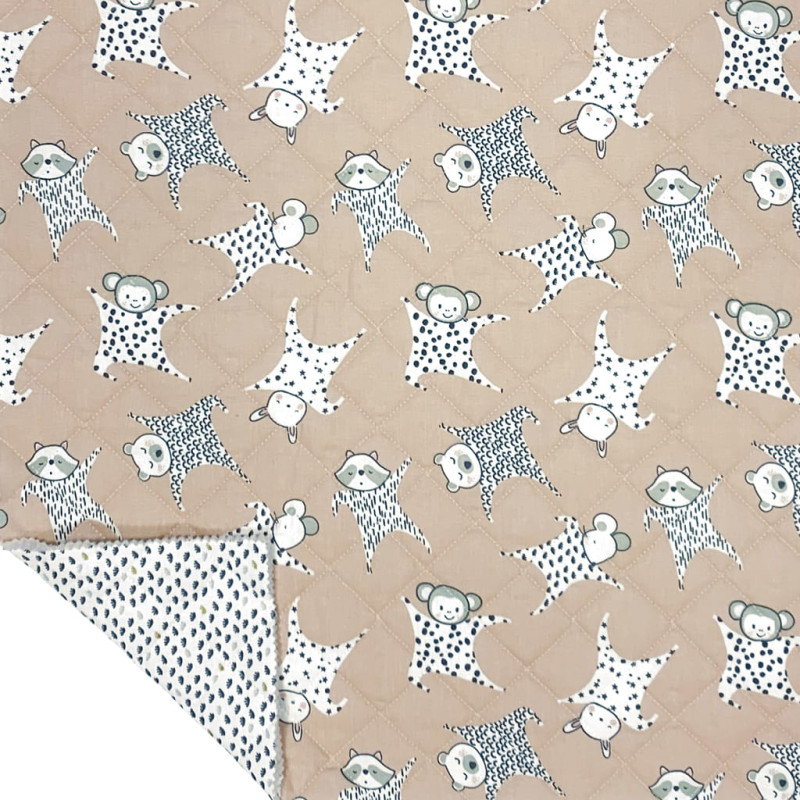Algodón acolchado estampado FLOPPY / DEAR Haya / Antracita